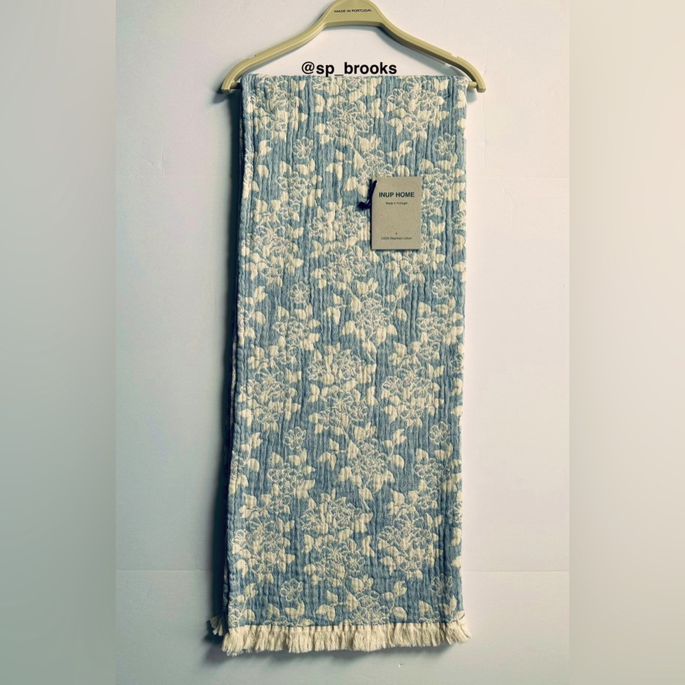🎁INUP Home Cotton Throw Blanket - Washed Cotton Light Blue Floral